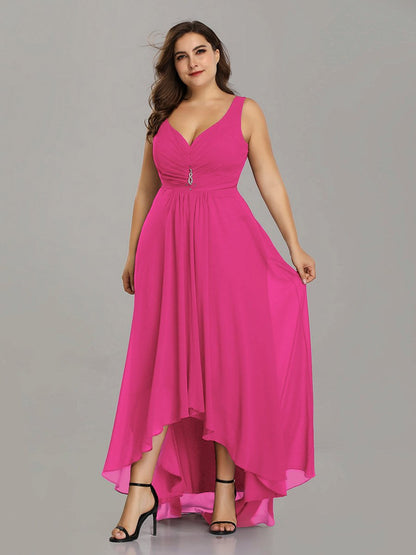 Plus Size V Neck Rhinestones Ruched Bust Wholesale Evening Dresses