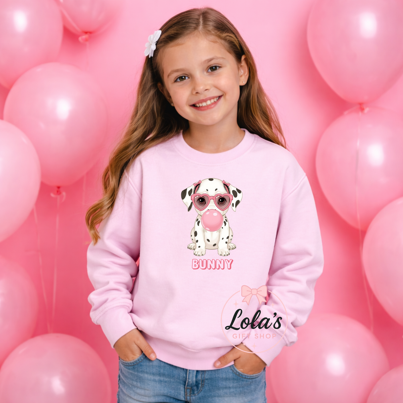Personalised Bubble gum Dalmatian terrier pup sweatshirt