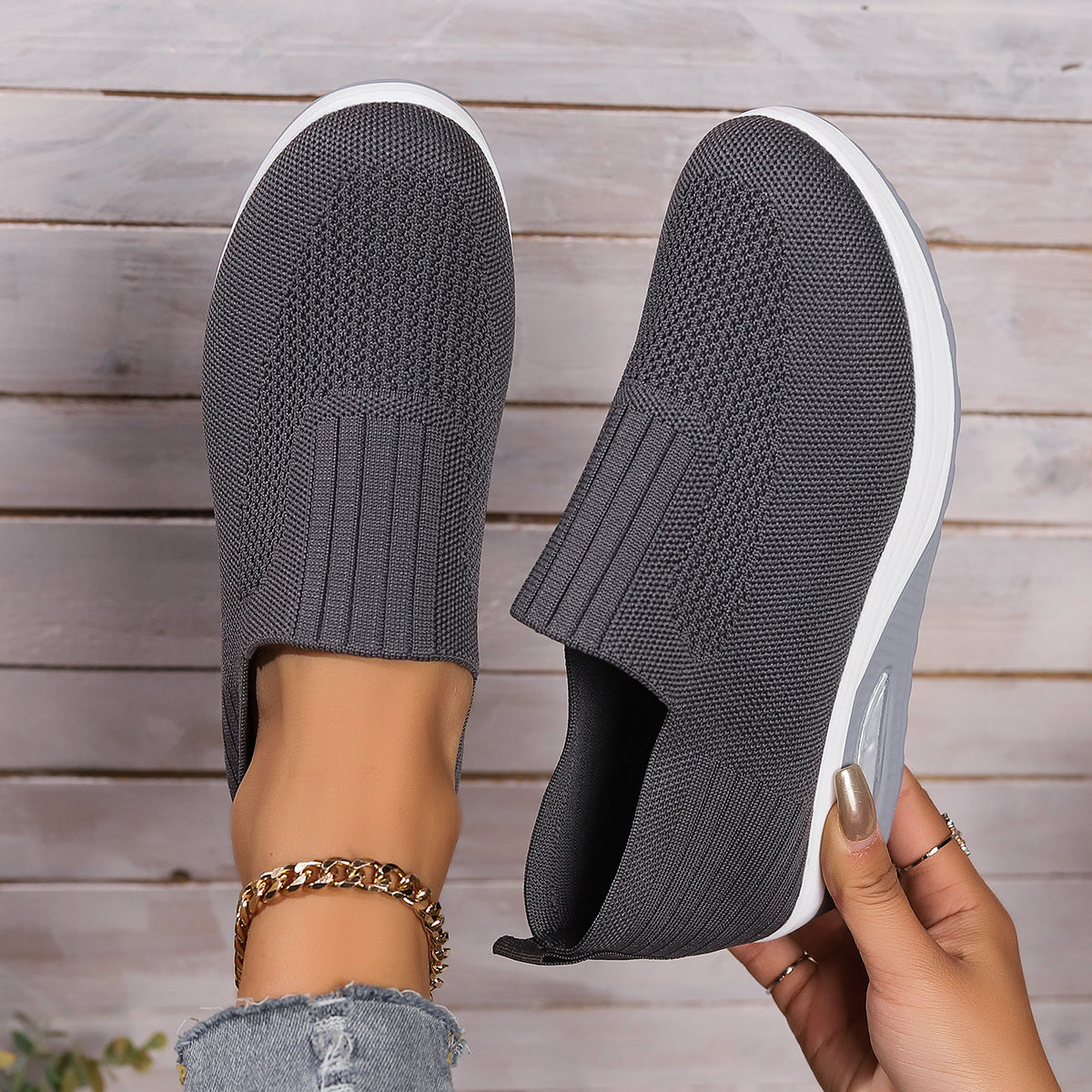 Women’s Thick-Sole Air Cushion Sneakers – Fly-Woven Breathable Soft-Soled Casual Sports Shoes