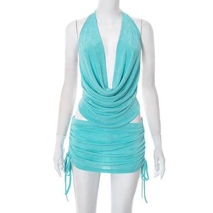 Deep V Hip Skirt Two-Piece Suit