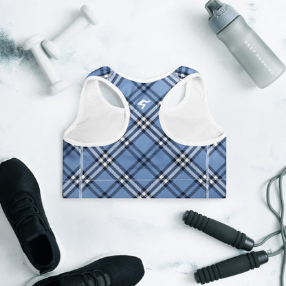 GymBum UK Highland Check Padded Sports Bra– Blue