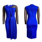 Fashion Mesh Splicing Slim Warp Hip Split Women Office Dress