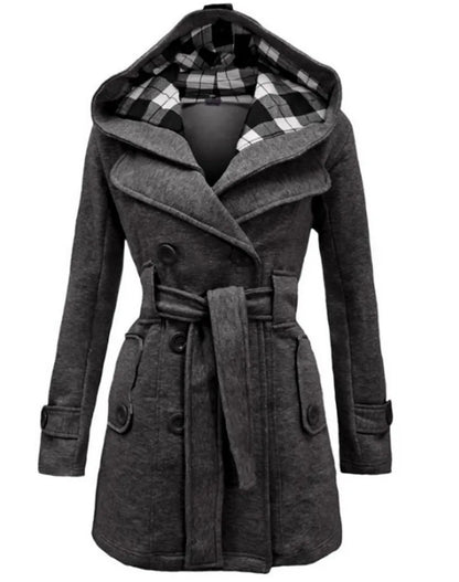 Fashionable Women's Woolen Warm Fleece Double Breast Jacket With Belts