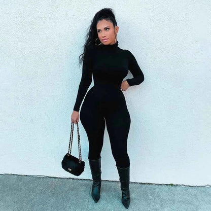 Fall Solid Long Sleeves yoga Rompers Women Ladies jogging wear new style One Piece stretch bodycon Jumpsuit