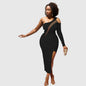 Women’s One-Shoulder Bodycon Dress – Elegant Evening Party Dress with Slit