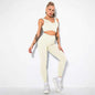 Seamless Sexy 2 Piece Active Wear Set - Women's U V Neck Gym Leggings & Top for Yoga & Fitness