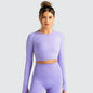 Seamless Pure Color Fitness Slim Breathable Tops Yoga Sports Gym Tight Long Sleeve Shirt For Women