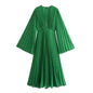 Crocheted Pleated Maxi Dress - Elegant Long Sleeve O-Neck Dress for Women