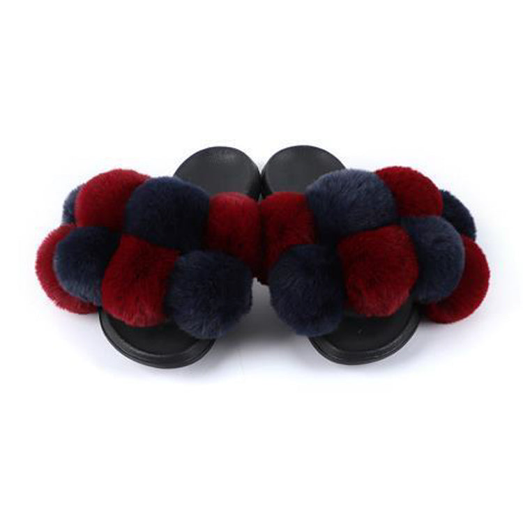 New arrival high quality plush flip flops women summer fluffy slides faux fur slippers