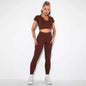 Seamless Sexy 2 Piece Active Wear Set - Women's U V Neck Gym Leggings & Top for Yoga & Fitness