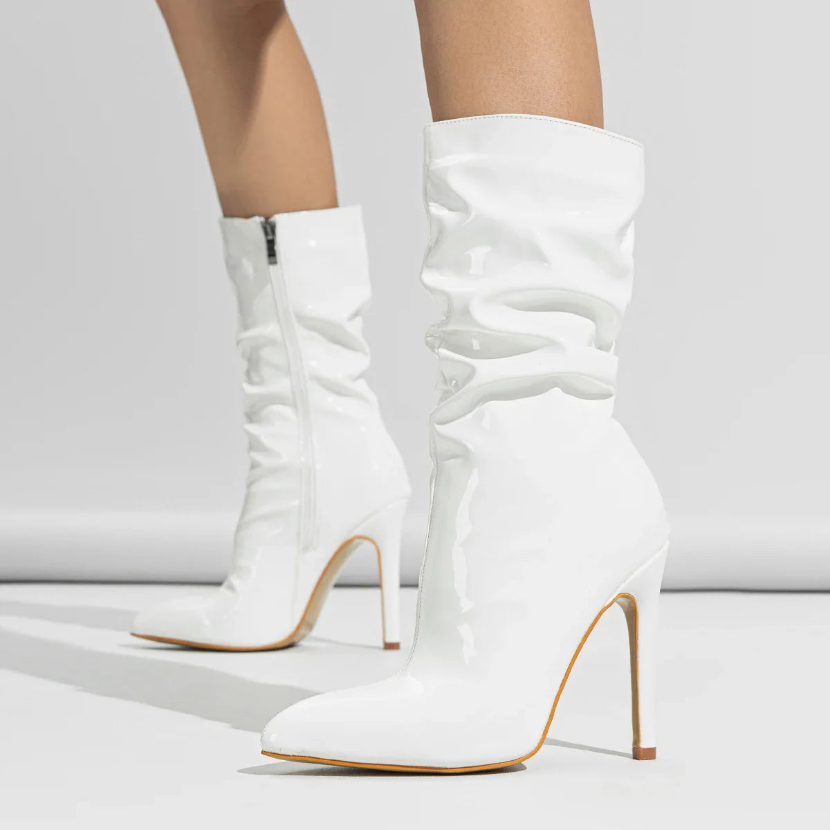 Women’s Patent Leather Stiletto Pointed Toe, Short Tube High Heel Knight Boots