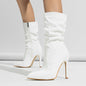 Women’s Patent Leather Stiletto Pointed Toe, Short Tube High Heel Knight Boots
