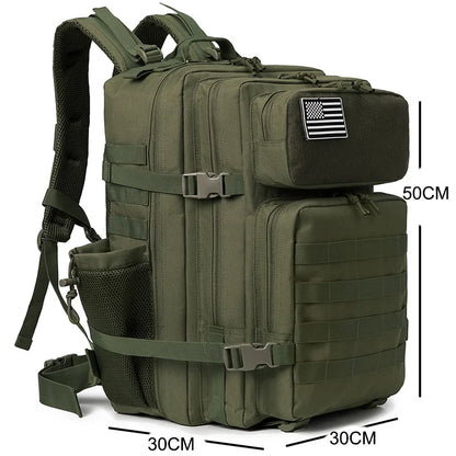 QT&QY 50L Tactical Backpack survival Bag Hunting MOLLE Backpack GYM For Men EDC Outdoor Hiking Rucksack Witch Bottle Holder
