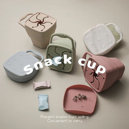 Baby Silicone Snack Cups for Toddlers Spill Proof Collapsible Toddle Portable Silicone Snack with Lids Baby food Storage Tank