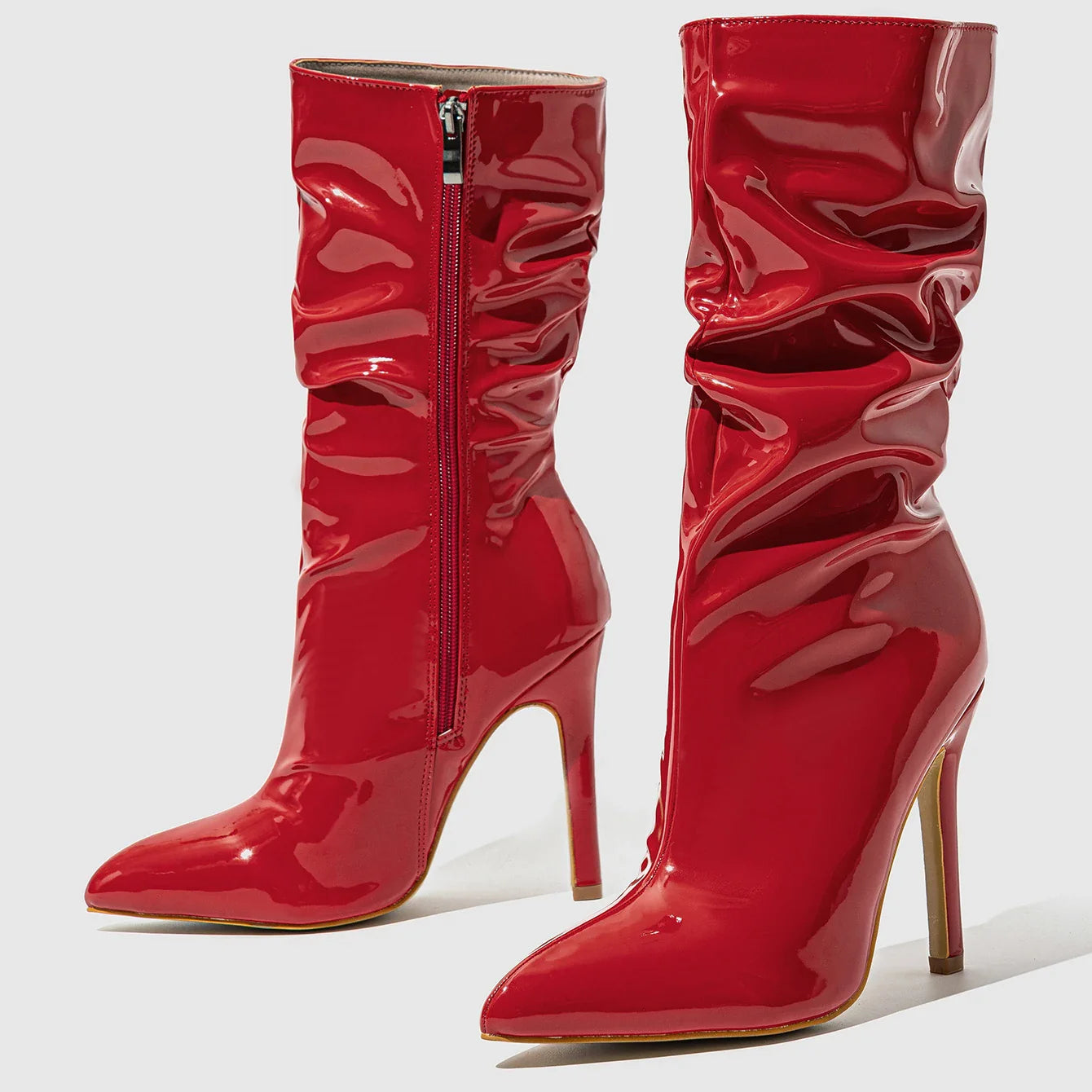 Women’s Patent Leather Stiletto Pointed Toe, Short Tube High Heel Knight Boots