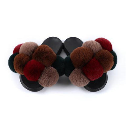 New arrival high quality plush flip flops women summer fluffy slides faux fur slippers