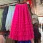 High-Waisted Mesh Layered Skirt for Women – Spring & Fall Elegant Cake Skirt