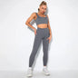 Summer Seamless Fitness Set - Sexy UV Neck Top With Leggings Activewear 2 Piece Women’s Gym Outfit