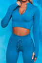 Front Zip Long Sleeve Crop Top Seamless Ribbed Texture Full Length High Waist Workout Fitness Legging workout clothes set