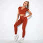 Summer Seamless Fitness Set - Sexy UV Neck Top With Leggings Activewear 2 Piece Women’s Gym Outfit