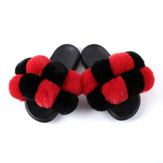 New arrival high quality plush flip flops women summer fluffy slides faux fur slippers