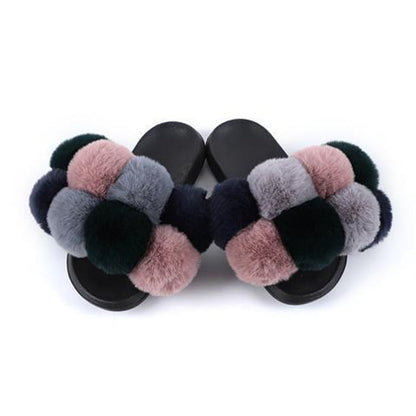 New arrival high quality plush flip flops women summer fluffy slides faux fur slippers