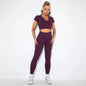 Summer Seamless Fitness Set - Sexy UV Neck Top With Leggings Activewear 2 Piece Women’s Gym Outfit
