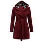 Fashionable Women's Woolen Warm Fleece Double Breast Jacket With Belts