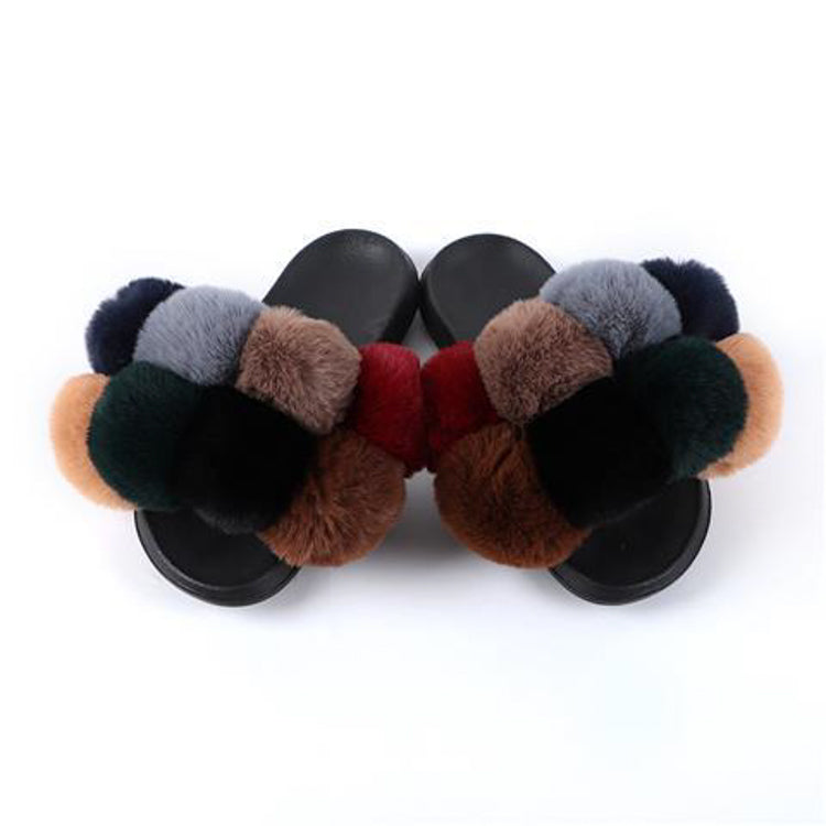 New arrival high quality plush flip flops women summer fluffy slides faux fur slippers