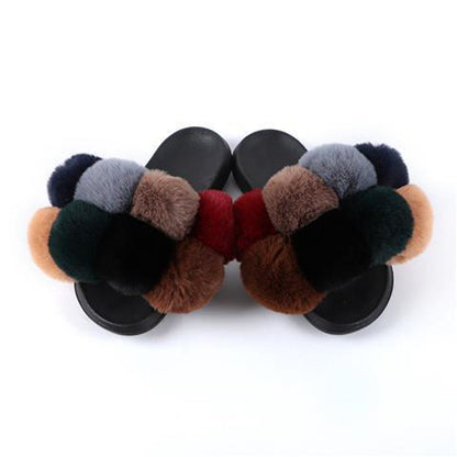 New arrival high quality plush flip flops women summer fluffy slides faux fur slippers