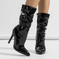 Women’s Patent Leather Stiletto Pointed Toe, Short Tube High Heel Knight Boots