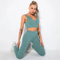 Summer Seamless Fitness Set - Sexy UV Neck Top With Leggings Activewear 2 Piece Women’s Gym Outfit