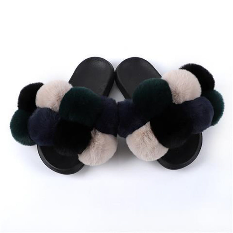 New arrival high quality plush flip flops women summer fluffy slides faux fur slippers