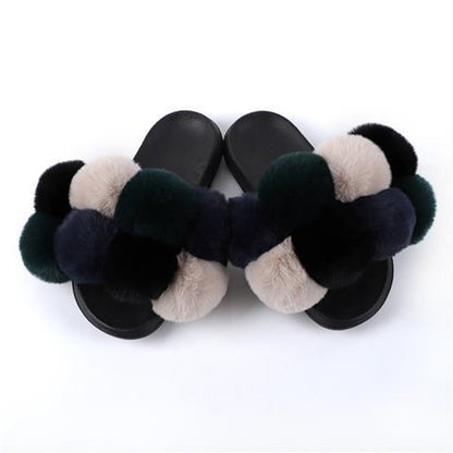 New arrival high quality plush flip flops women summer fluffy slides faux fur slippers