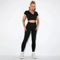 Summer Seamless Fitness Set - Sexy UV Neck Top With Leggings Activewear 2 Piece Women’s Gym Outfit