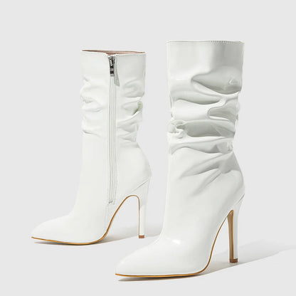 Women’s Patent Leather Stiletto Pointed Toe, Short Tube High Heel Knight Boots