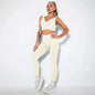 Summer Seamless Fitness Set - Sexy UV Neck Top With Leggings Activewear 2 Piece Women’s Gym Outfit