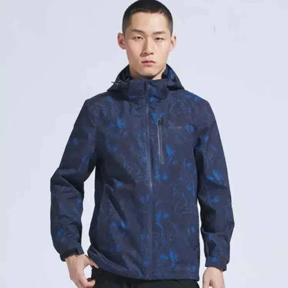 Man Winter Outdoor Waterproof Hiking Jacket - Heat Sealed Camo Print Hoodie Jacket