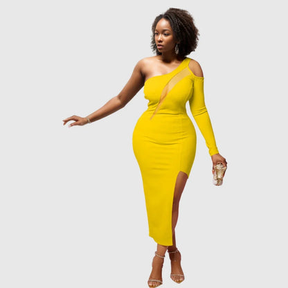 Women’s One-Shoulder Bodycon Dress – Elegant Evening Party Dress with Slit