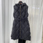 Luxury Women's Sleeveless down Vest Winter Warm Hooded Zipper Long Jacket with Belt Fashion Outerwear