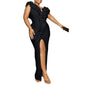 Women’s One-Shoulder Pleated Evening Dress – Sexy Elegant Sleeveless Solid Color Party Gown
