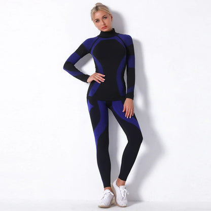 Breathable Yoga Workout Long Sleeve Shirt Leggings Set Gym Sports Fitness Striped Pants Suit For Women