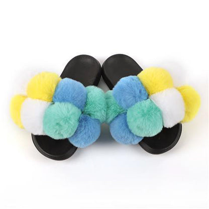 New arrival high quality plush flip flops women summer fluffy slides faux fur slippers