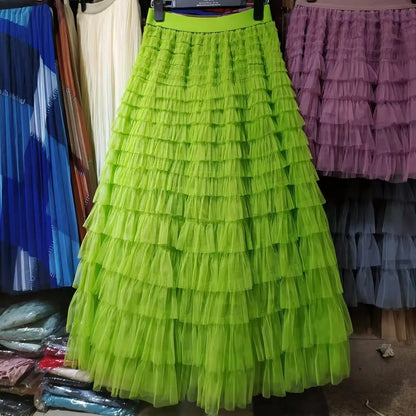 High-Waisted Mesh Layered Skirt for Women – Spring & Fall Elegant Cake Skirt