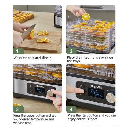 BioloMix BPA FREE 5 Trays Food Dryer Dehydrator with Digital Timer and Temperature Control for Fruit Vegetable Meat Beef Jerky