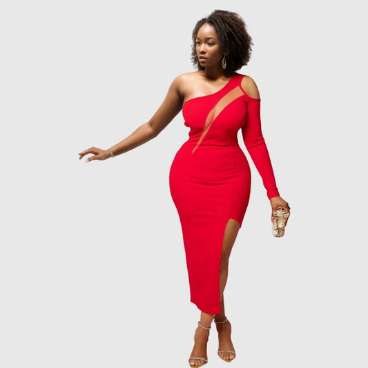 Women’s One-Shoulder Bodycon Dress – Elegant Evening Party Dress with Slit