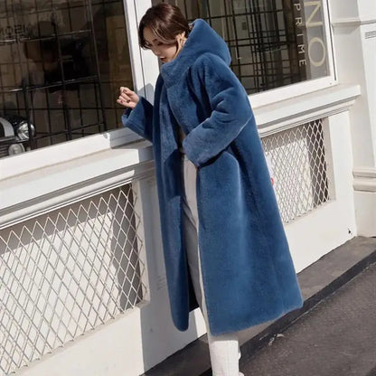 Women's Faux Fur Winter Warm Hooded Long Overcoats