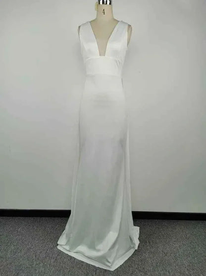 Elegant white V-Neck Evening Dress Women Fine Lace Party Ball Gown Sexy Princess Dress Wedding Gowns Girl