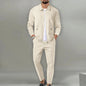 2024 Korea new men's fall two-piece jogging lapel jacket top + loose pants cotton casual sportswear big size workwear suit