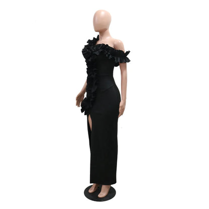 Women’s One-Shoulder Pleated Evening Dress – Sexy Elegant Sleeveless Solid Color Party Gown